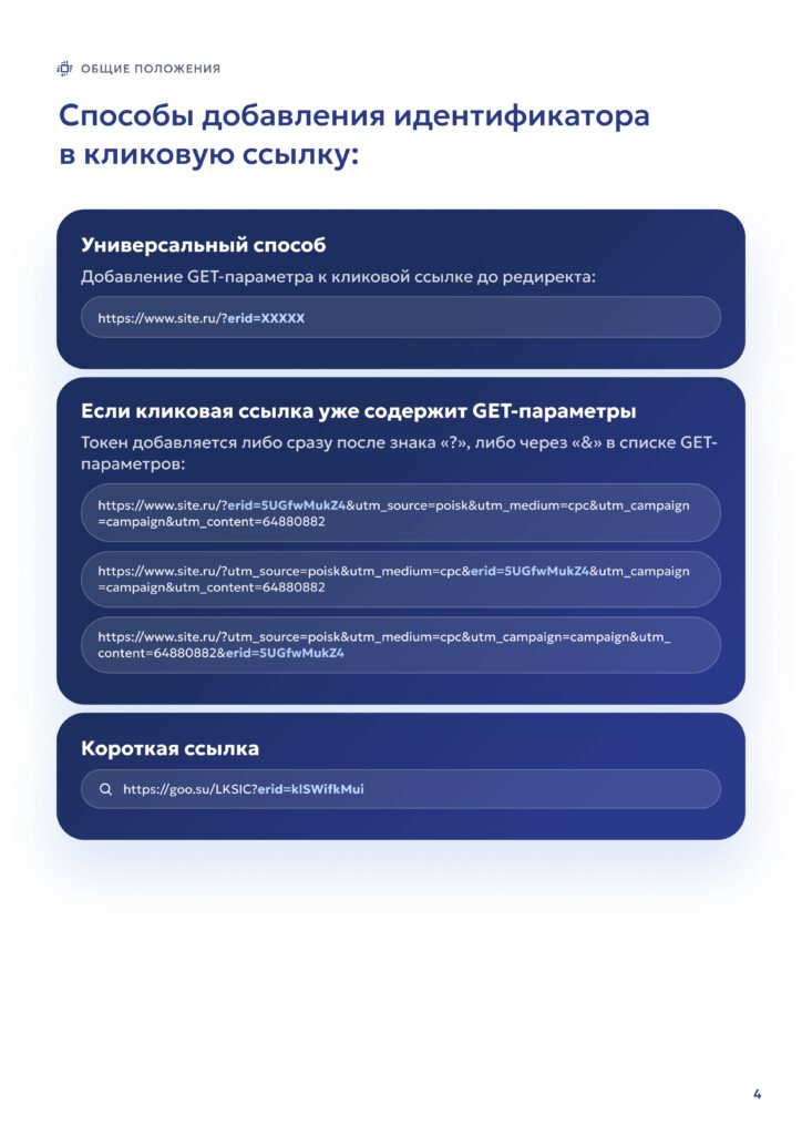 Способы добавления идентификатора
в кликовую ссылку Способы добавления идентификатора
в кликовую ссылку